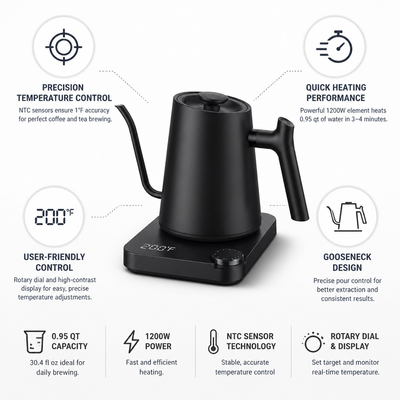 Gooseneck Kettle Precision Temperature Control 1200W