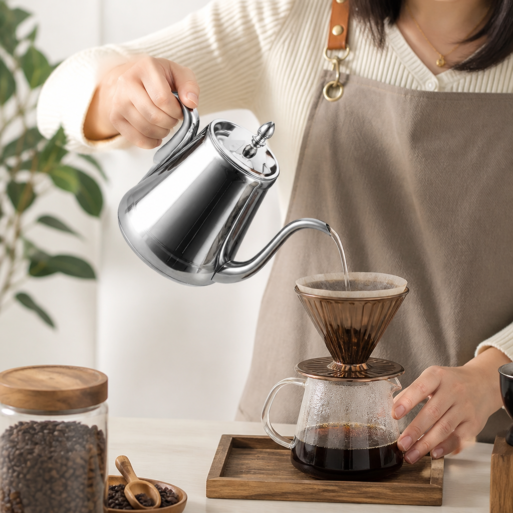 Gooseneck Kettle Stainless Steel Thermometer Lid Triple-Layer Base
