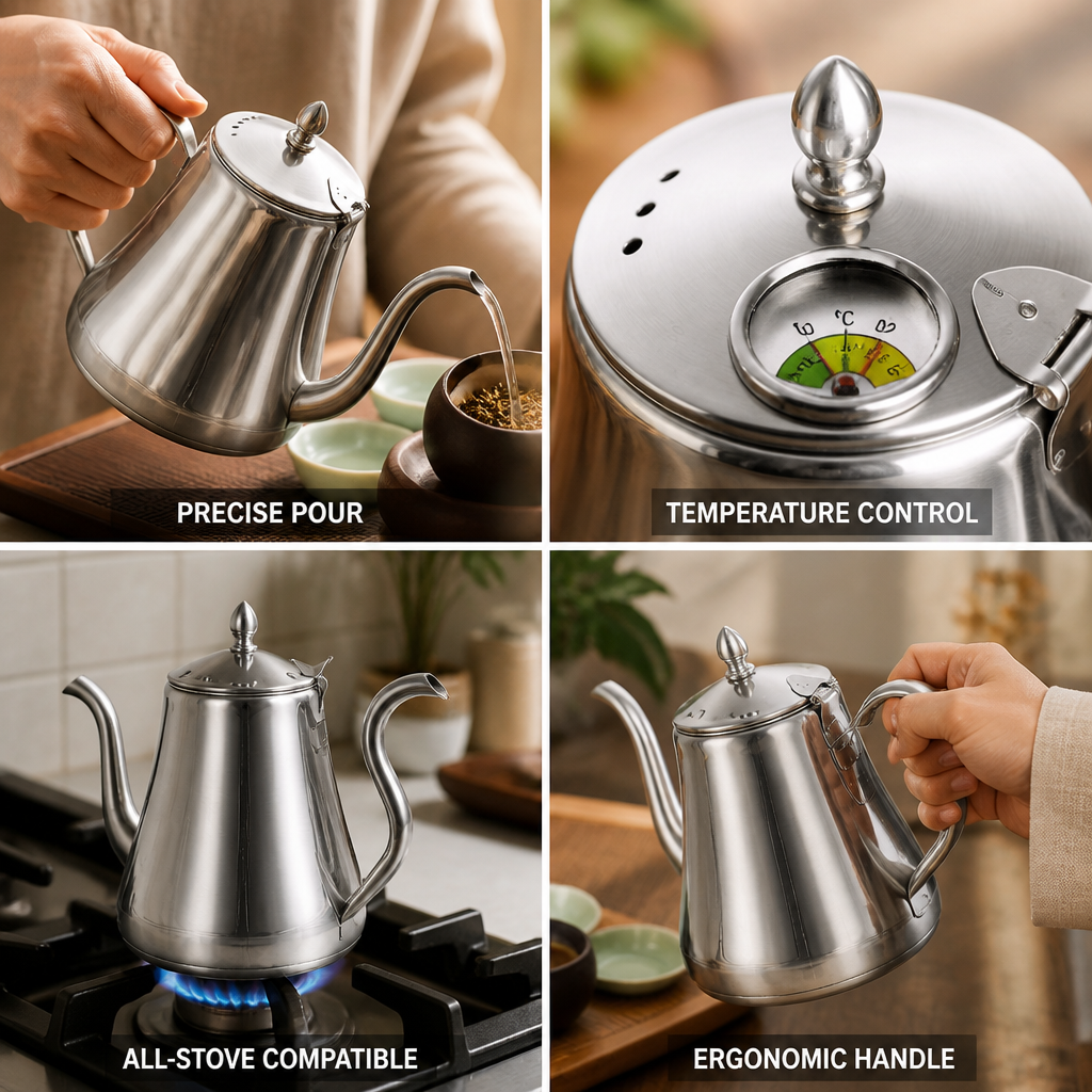 Gooseneck Teapot Stainless Steel Precision Pour & Thermometer