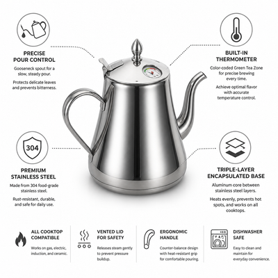 Gooseneck Teapot Stainless Steel Precision Pour & Thermometer