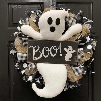 Halloween Wreath Ghost Motif Weatherproof & Ready To Hang