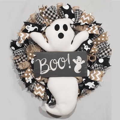 Halloween Wreath Ghost Motif Weatherproof & Ready To Hang
