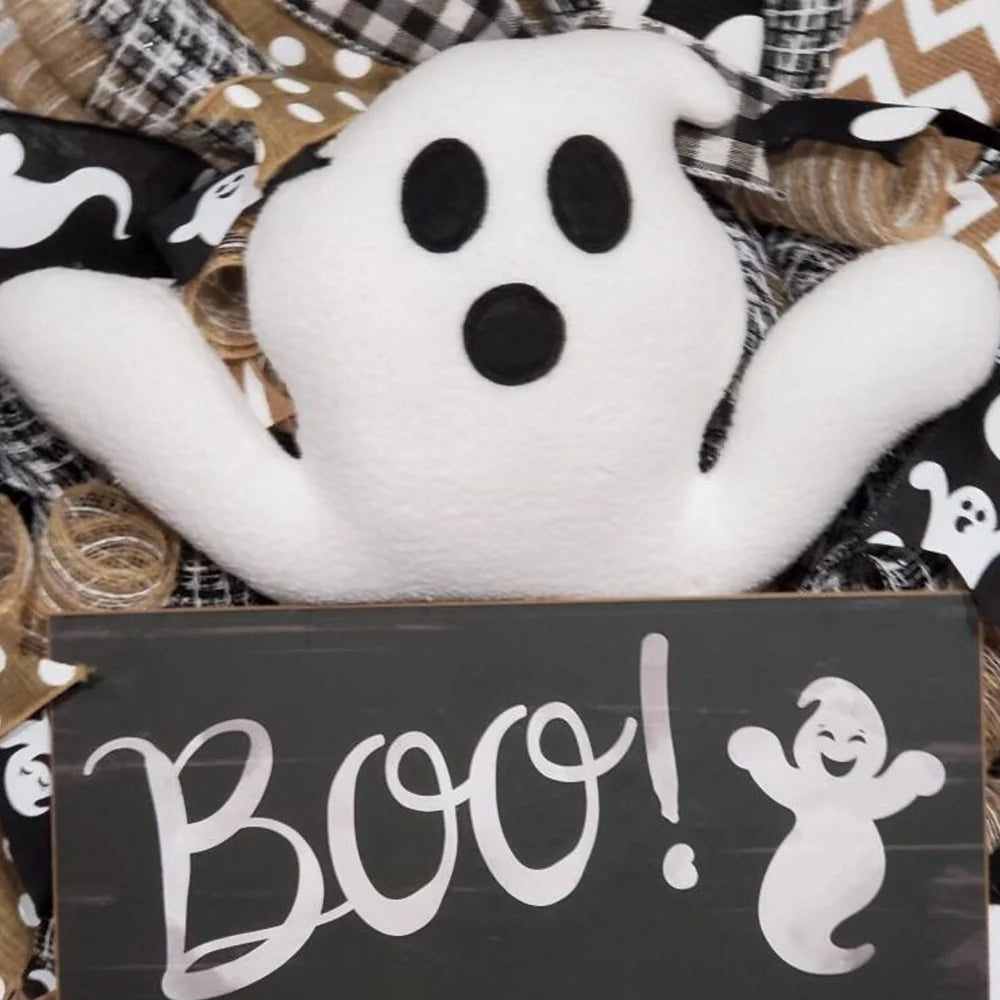 Halloween Wreath Ghost Motif Weatherproof & Ready To Hang