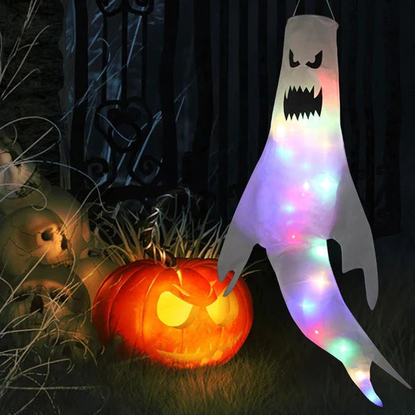 Hanging Ghost Decoration Fabric 47 Inch Tall Optional LED
