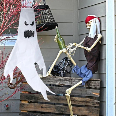 Hanging Ghost Decoration Fabric 47 Inch Tall Optional LED