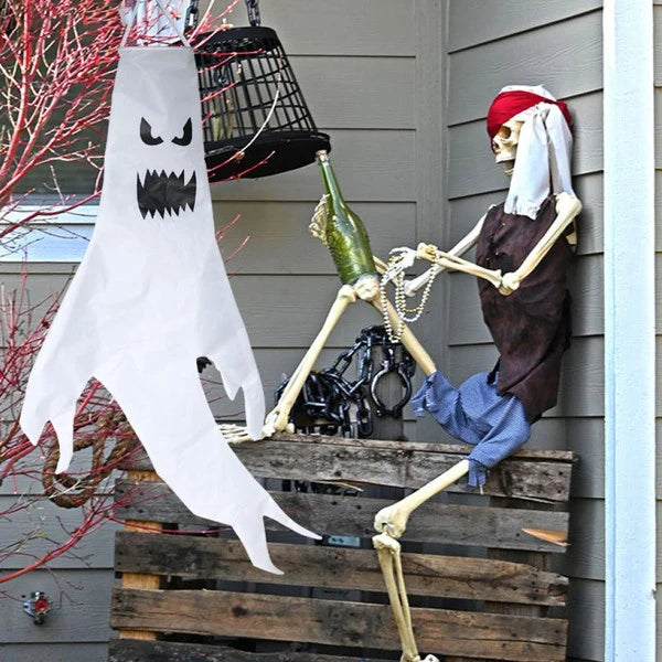 Hanging Ghost Decoration Fabric 47 Inch Tall Optional LED