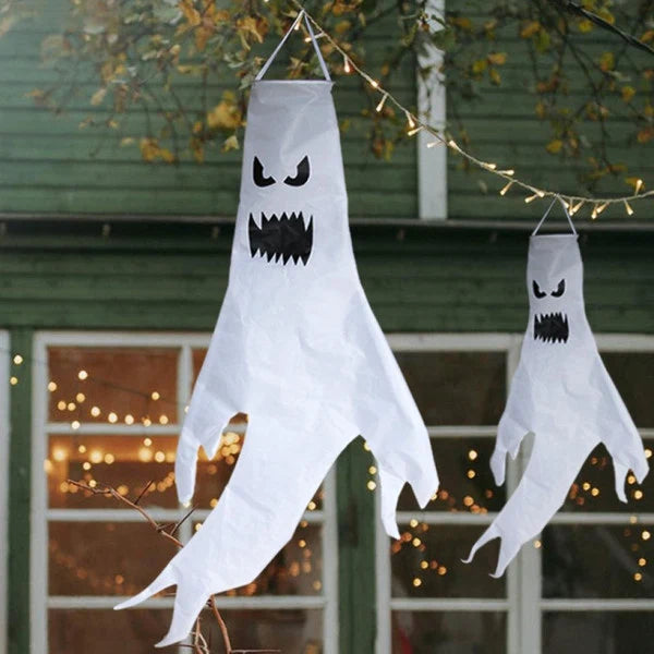 Hanging Ghost Decoration Fabric 47 Inch Tall Optional LED