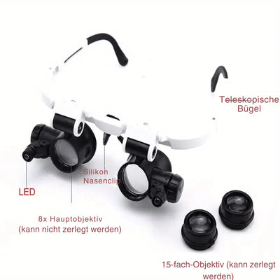 Head-Mounted Magnifier Hands-Free 8x 15x 23x LED
