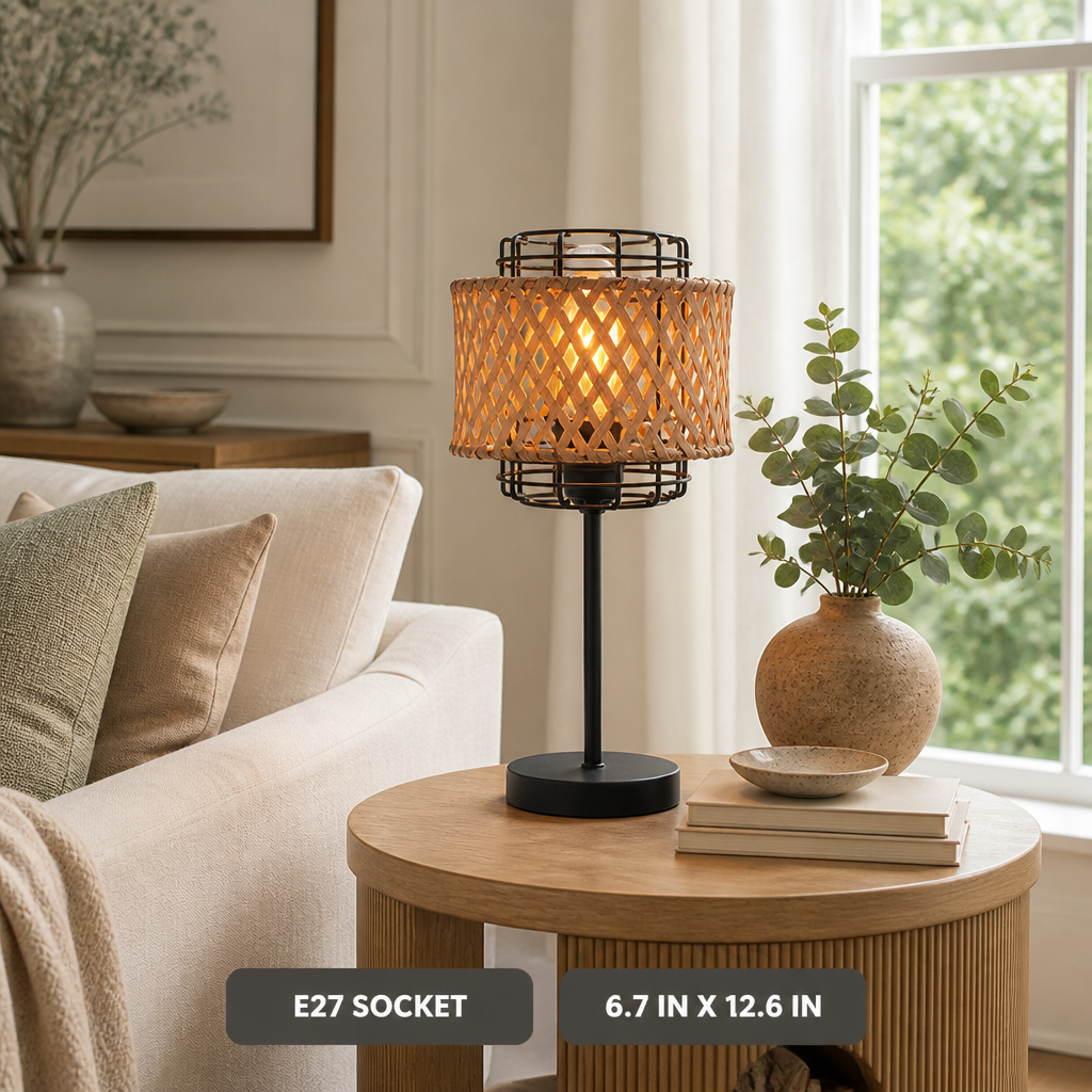 Industrial Bamboo Grid Table Lamp