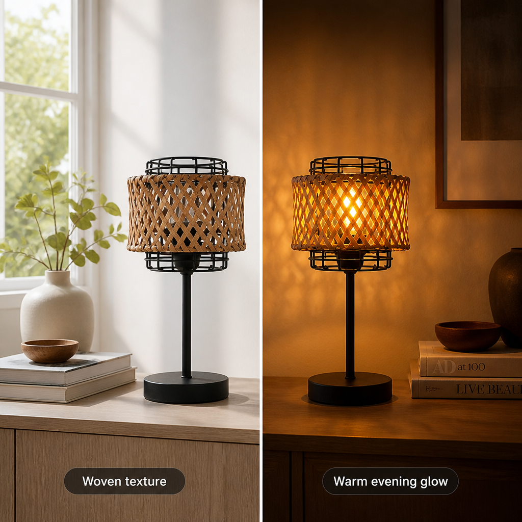 Industrial Bamboo Grid Table Lamp