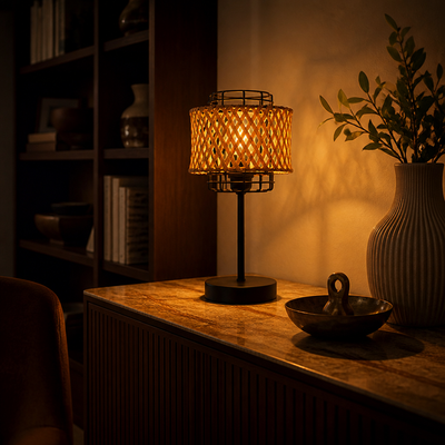 Industrial Bamboo Grid Table Lamp