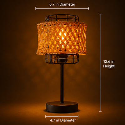 Industrial Bamboo Grid Table Lamp