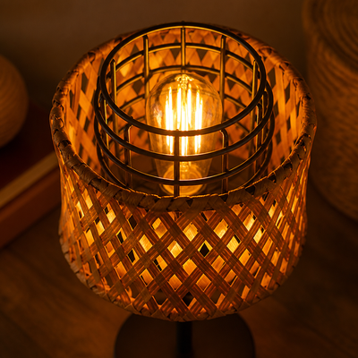 Industrial Bamboo Grid Table Lamp