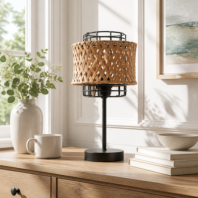 Industrial Bamboo Grid Table Lamp