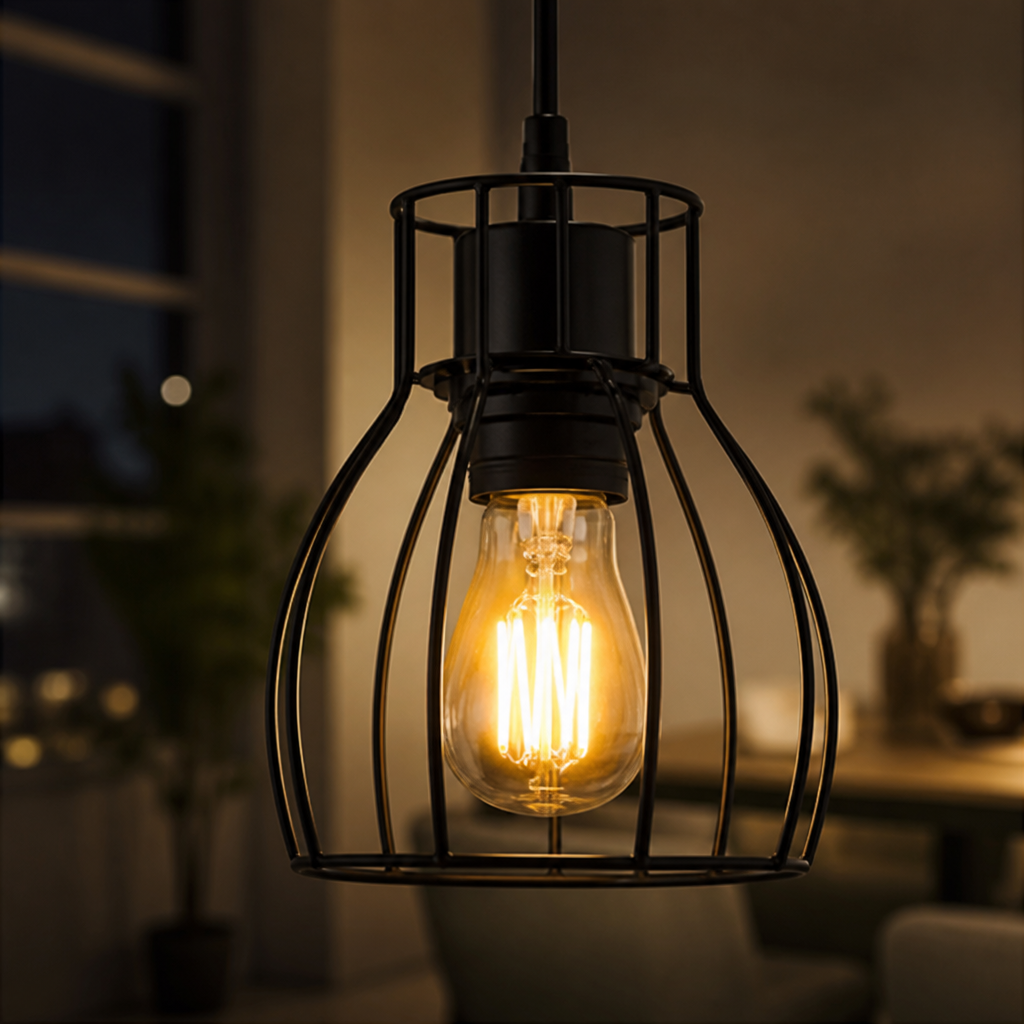 Industrial Black Cage Pendant Light