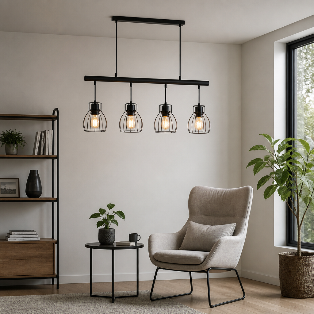 Industrial Black Cage Pendant Light