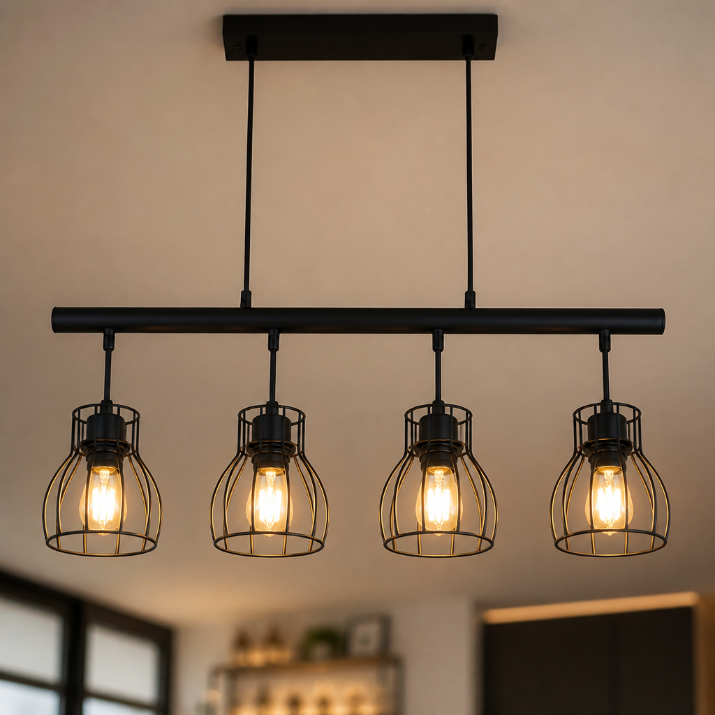 Industrial Black Cage Pendant Light