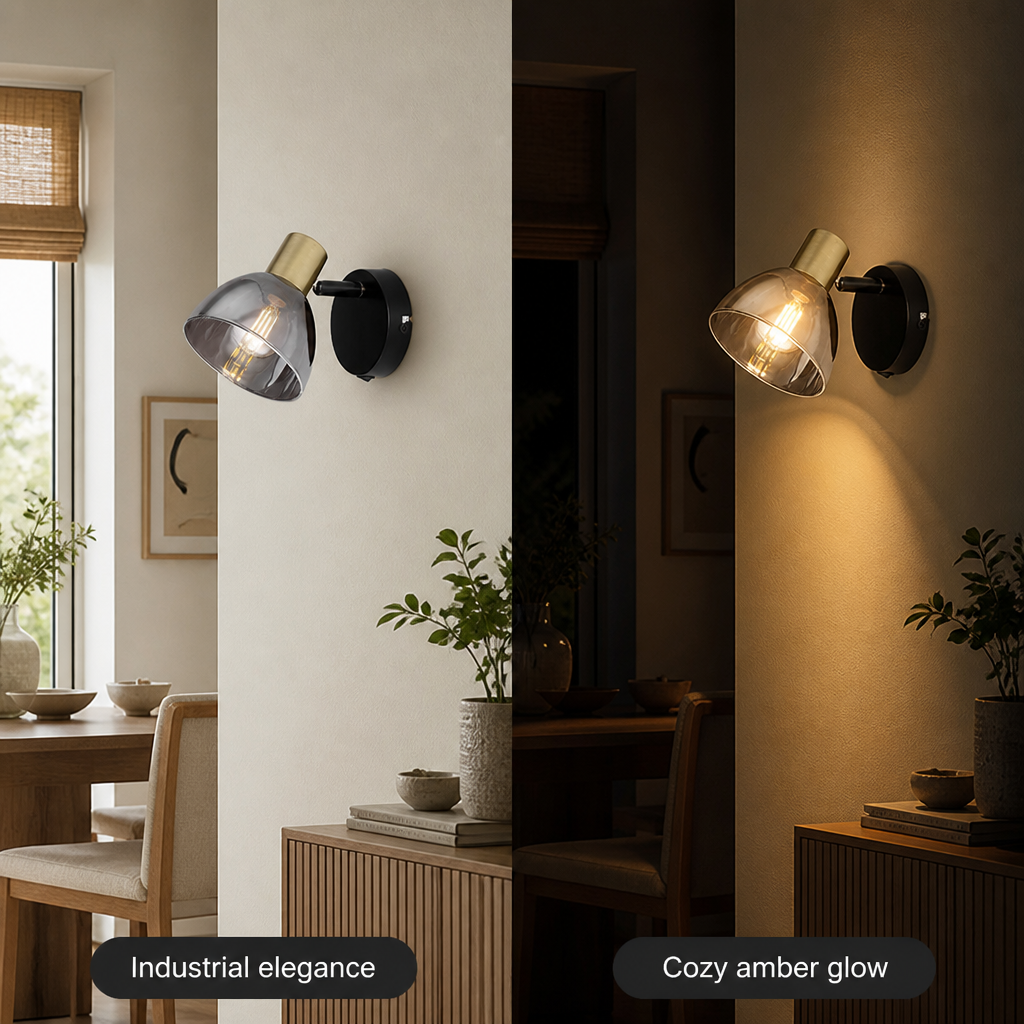 Industrial Black & Copper Adjustable Wall Sconce