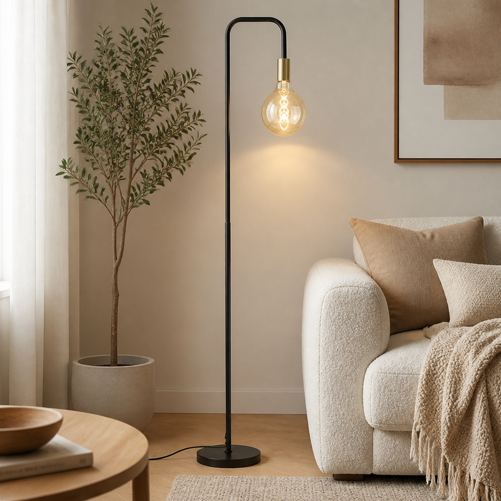 Industrial Black & Gold Foot-Switch Floor Lamp