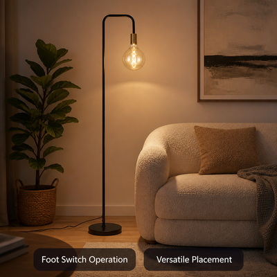 Industrial Black & Gold Foot-Switch Floor Lamp