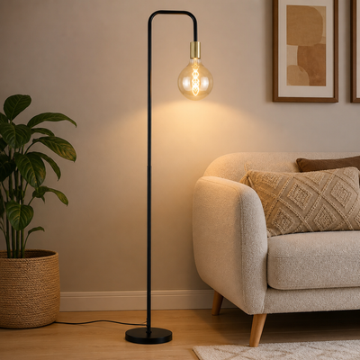 Industrial Black & Gold Foot-Switch Floor Lamp