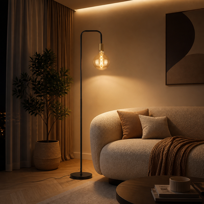 Industrial Black & Gold Foot-Switch Floor Lamp