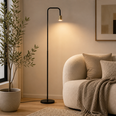 Industrial Black & Gold Foot-Switch Floor Lamp