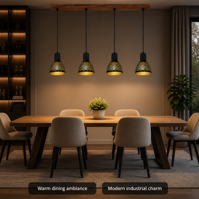 Industrial Black & Gold Four-Light Pendant Light