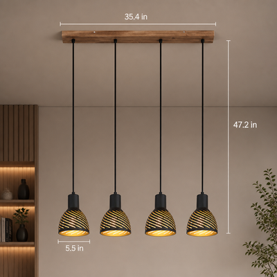 Industrial Black & Gold Four-Light Pendant Light