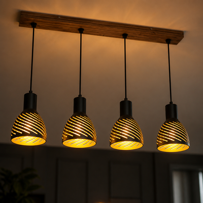 Industrial Black & Gold Four-Light Pendant Light