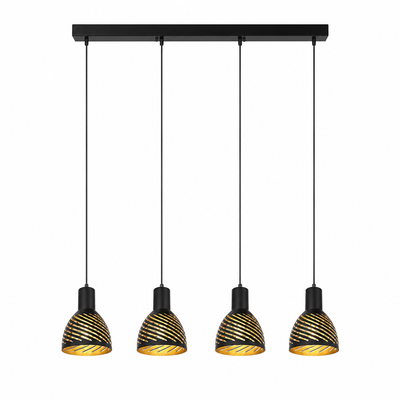 Industrial Black & Gold Four-Light Pendant Light