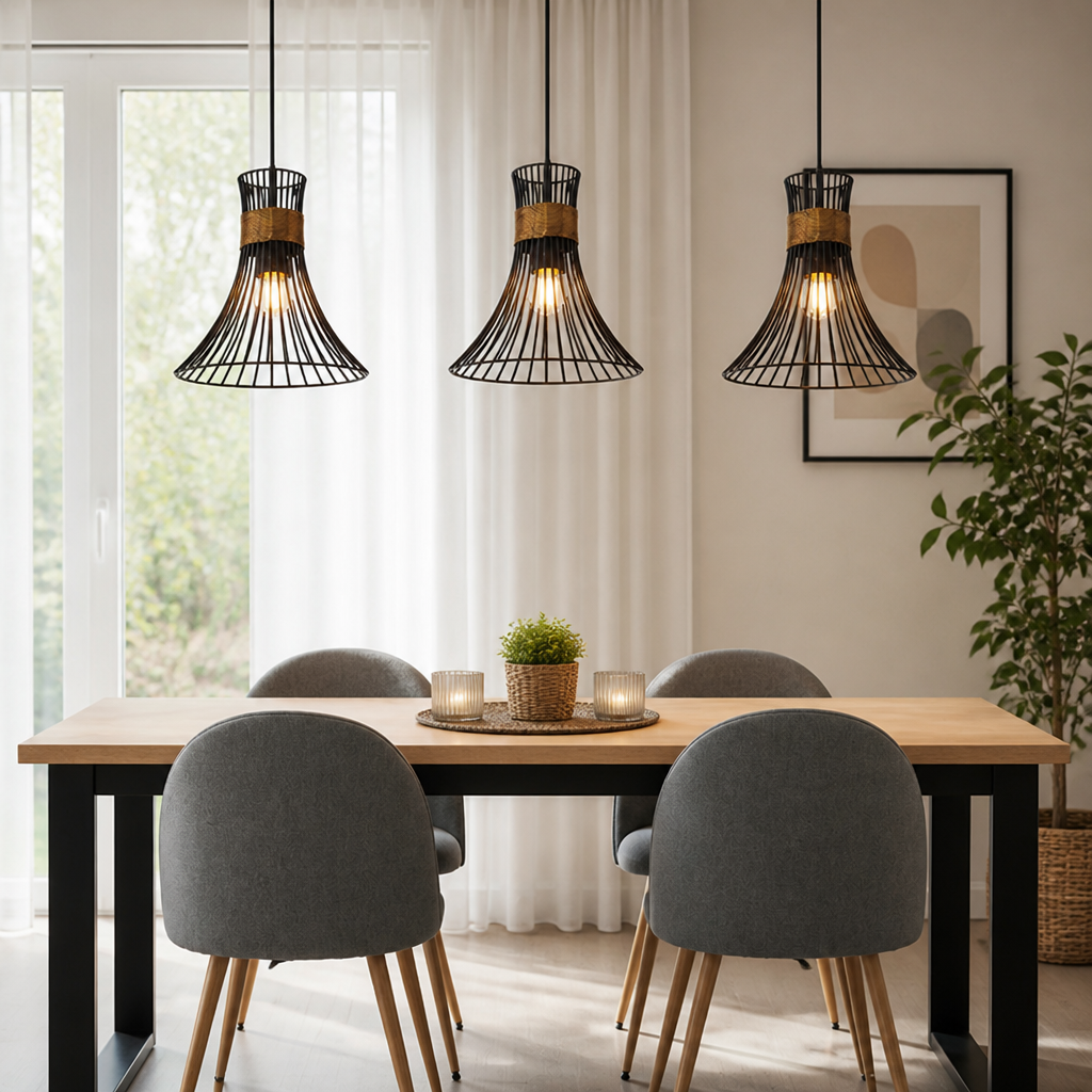 Industrial Black & Gold Mesh Shade Pendant Light