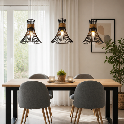 Industrial Black & Gold Mesh Shade Pendant Light