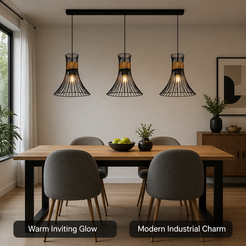 Industrial Black & Gold Mesh Shade Pendant Light