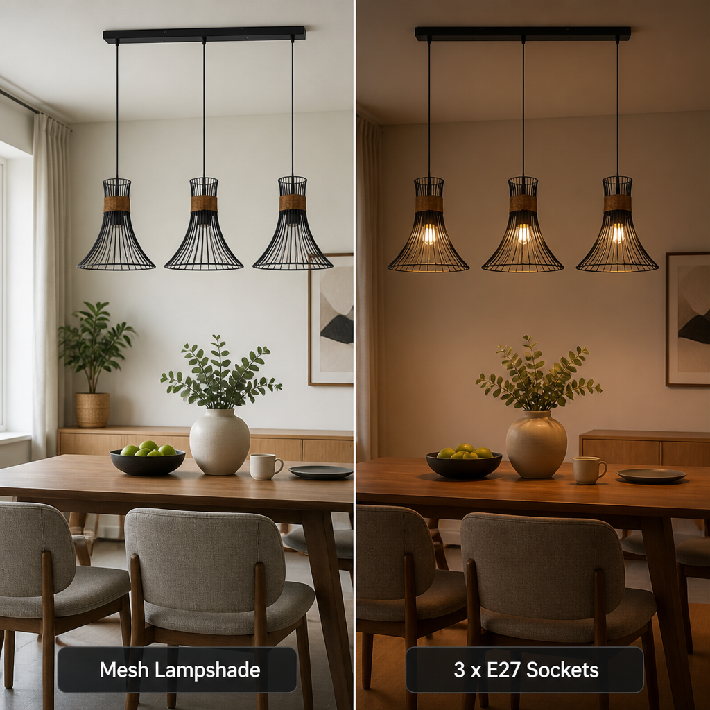 Industrial Black & Gold Mesh Shade Pendant Light