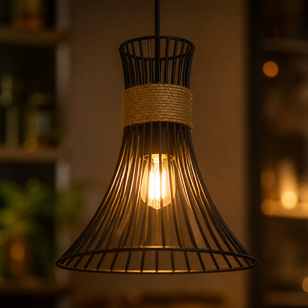 Industrial Black & Gold Mesh Shade Pendant Light