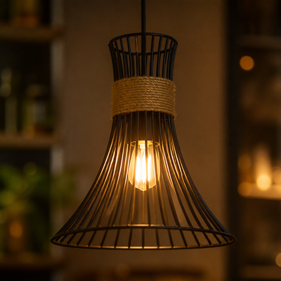 Industrial Black & Gold Mesh Shade Pendant Light
