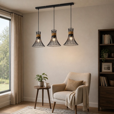 Industrial Black & Gold Mesh Shade Pendant Light