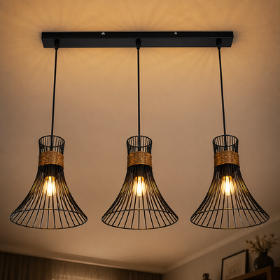 Industrial Black & Gold Mesh Shade Pendant Light