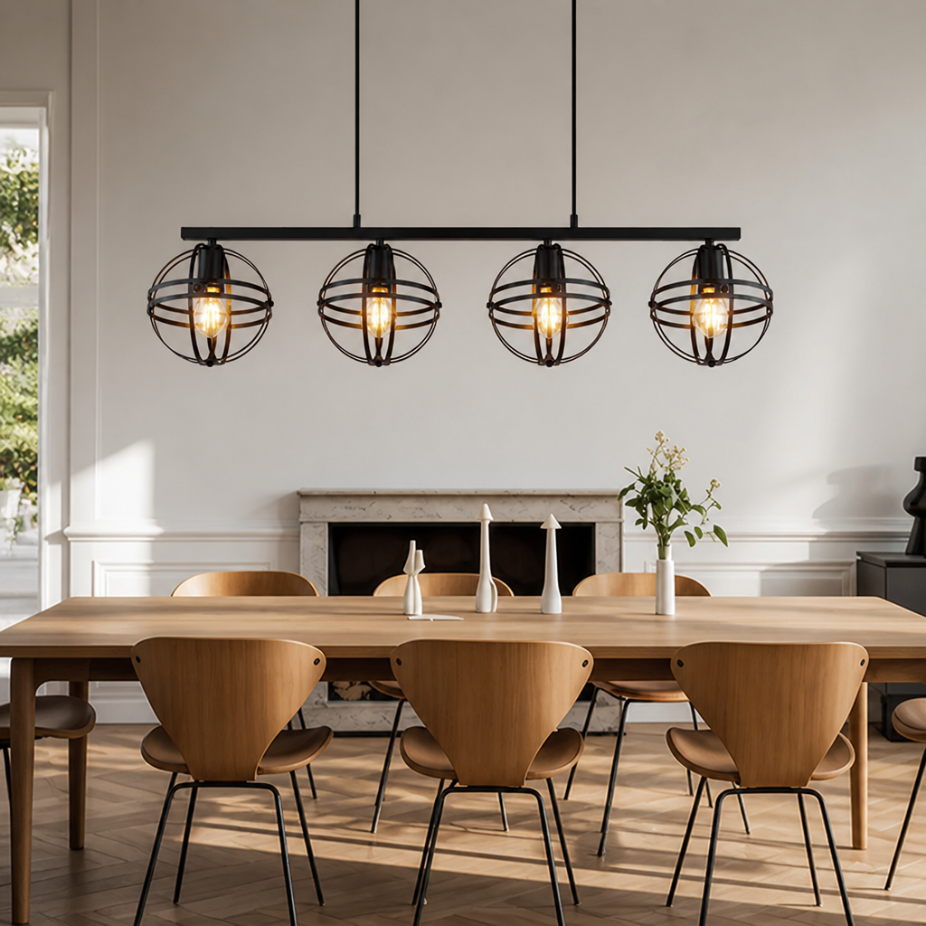 Industrial Black Metal 4-Light Pendant Light