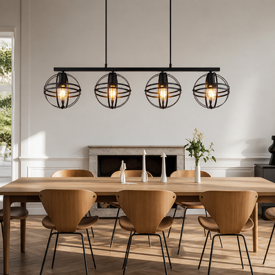 Industrial Black Metal 4-Light Pendant Light