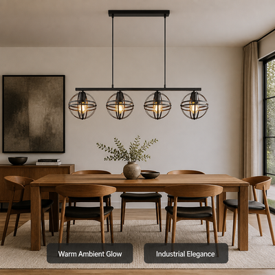 Industrial Black Metal 4-Light Pendant Light