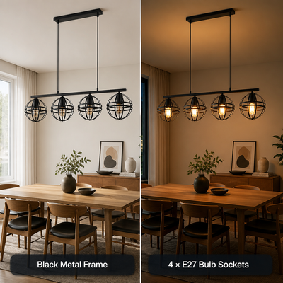 Industrial Black Metal 4-Light Pendant Light