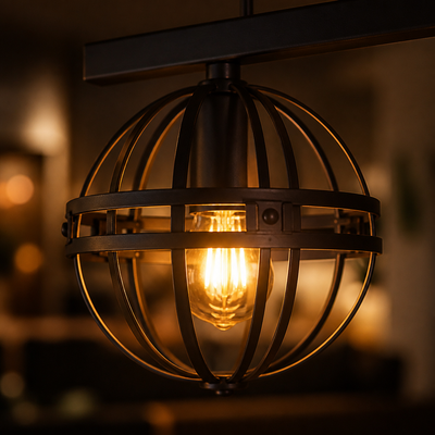 Industrial Black Metal 4-Light Pendant Light