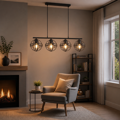 Industrial Black Metal 4-Light Pendant Light