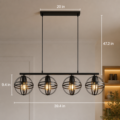 Industrial Black Metal 4-Light Pendant Light