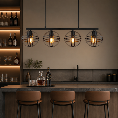 Industrial Black Metal 4-Light Pendant Light