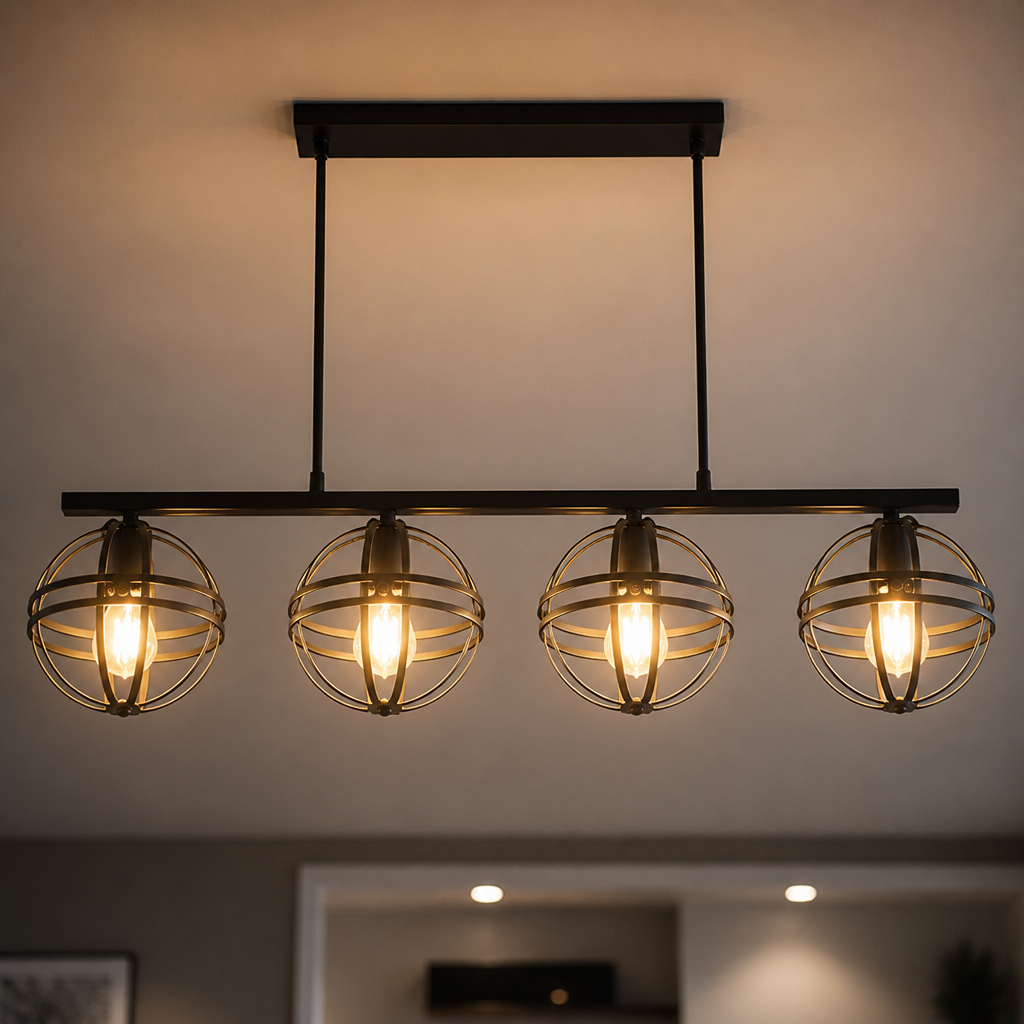 Industrial Black Metal 4-Light Pendant Light
