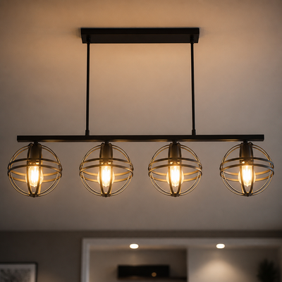 Industrial Black Metal 4-Light Pendant Light