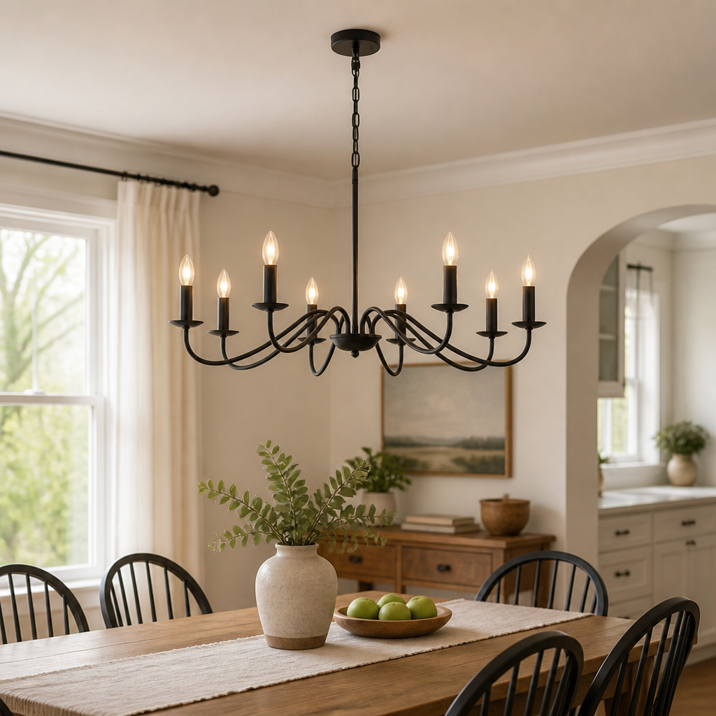 Industrial Black Metal 8-Head Pendant Light